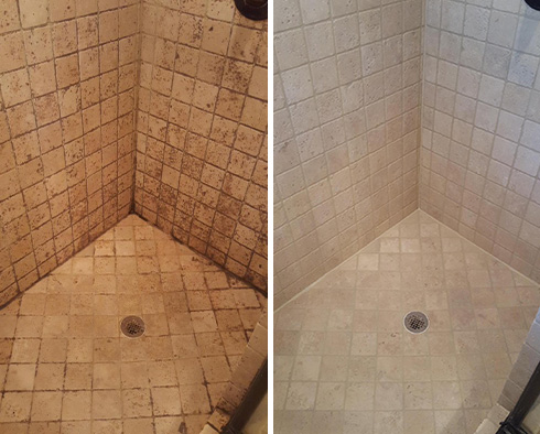 Shower Before and After a Stone Cleaning in Angier, NC