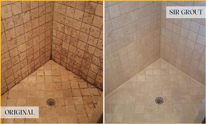 Shower Before and After an Excellent Stone Cleaning in Angier, NC