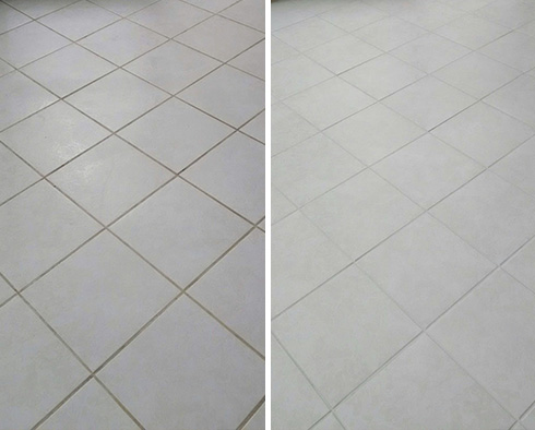 Floor Before and After a Grout Cleaning in Wake Forest, NC