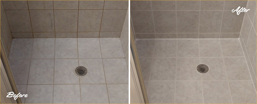 Before and After Picture of a Grout Cleaning Service in Fuquay-Varina, NC
