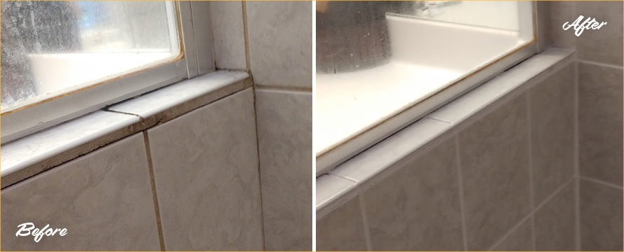 Before and After Image of a Grout Cleaning Job in Fuquay-Varina, NC.