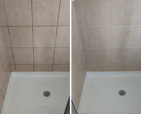 Shower Before and After a Grout Sealing in Morrisville, NC 