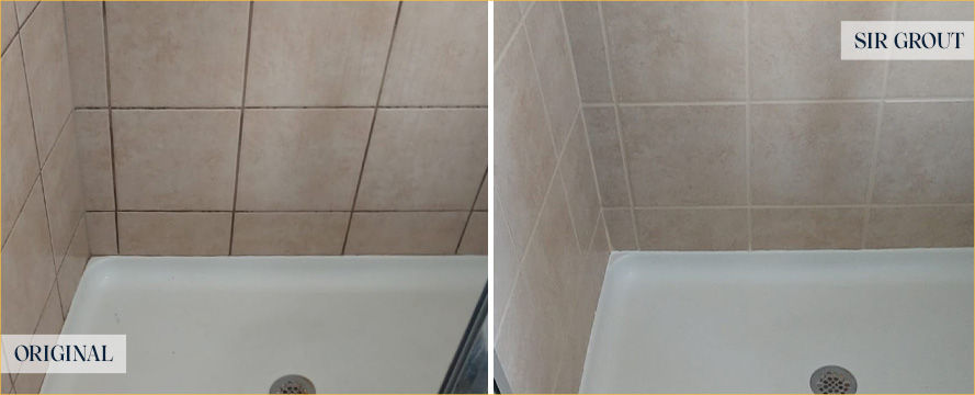 Shower Before and After a Flawless Grout Sealing in Morrisville, NC