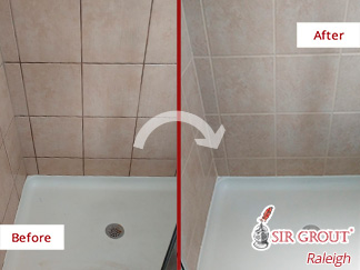 Image of  Shower Before and After a Grout Sealing in Morrisville, NC