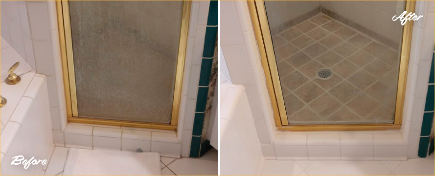Before and After Image of a Shower After a Grout Cleaning in Raleigh, NC