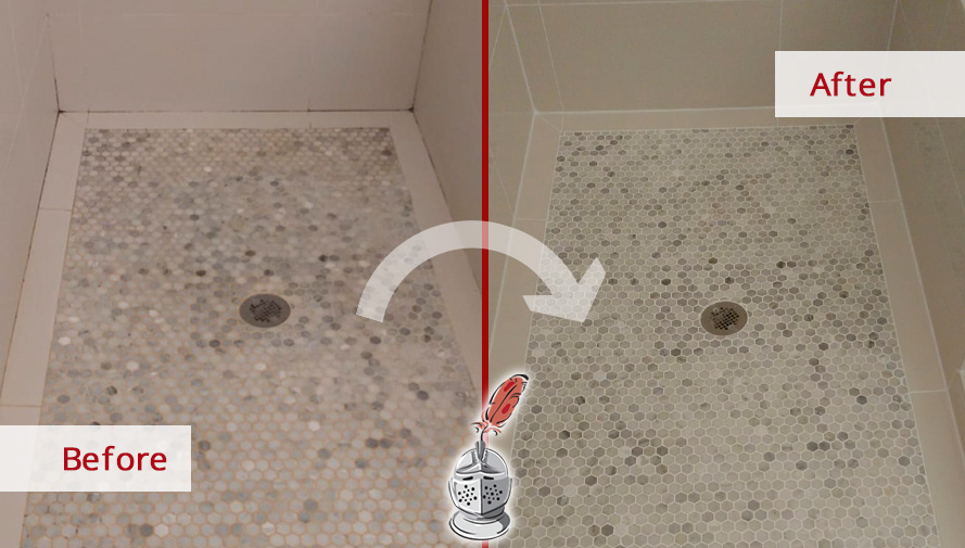 Image of a Surface Before and After a Professional Grout Cleaning in Apex, NC