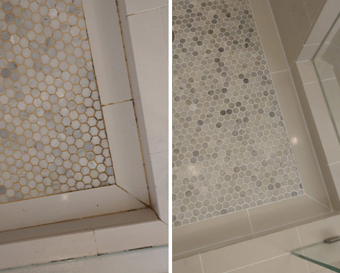 Shower Before and After a Grout Sealing in Apex, NC