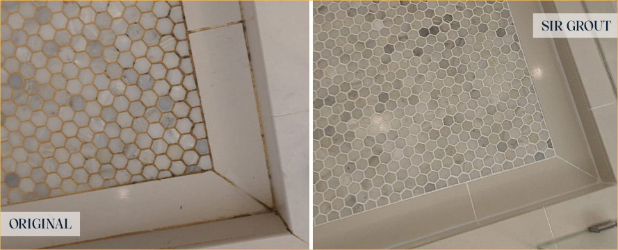 Shower Before and After an Excellent Grout Sealing in Apex, NC