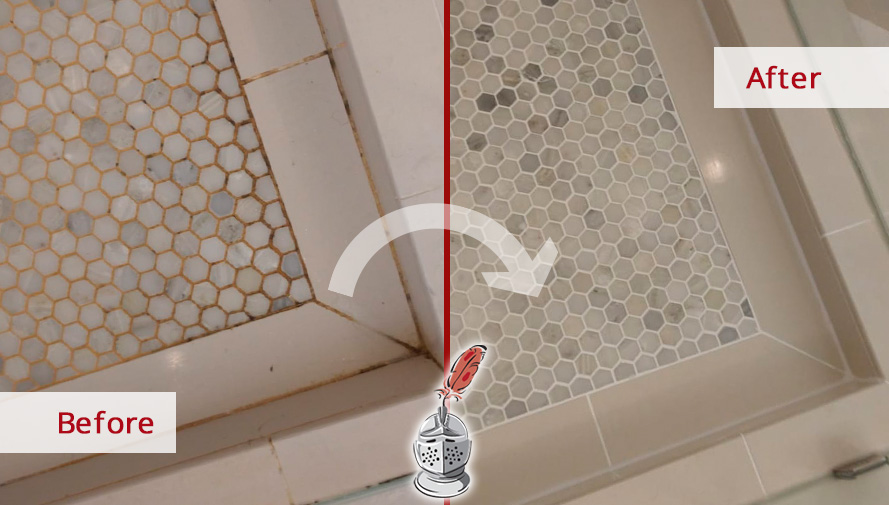 Image of a Surface Before and After a Remarkable Grout Cleaning in Apex, NC