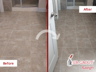 Before and After Our Ceramic Grout Recoloring Service in Apex, NC