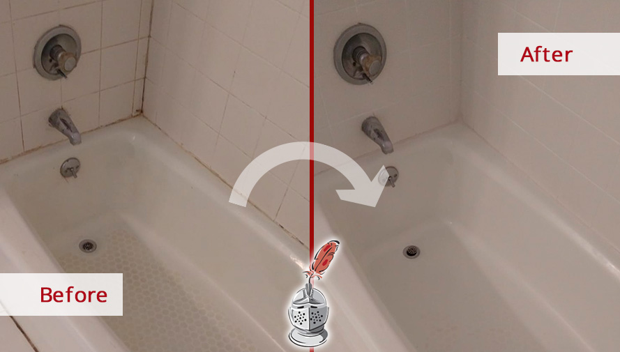 Picture of a Tub Before and After a Professional Grout Cleaning in Raleigh