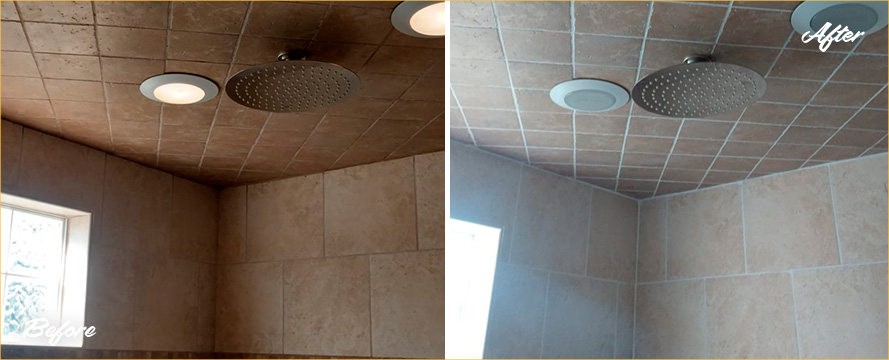 Ceramic Tile Ceiling Before and After a Grout Sealing in Raleigh