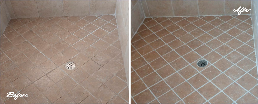 Ceramic Tile Floor Before and After a Grout Sealing in Raleigh