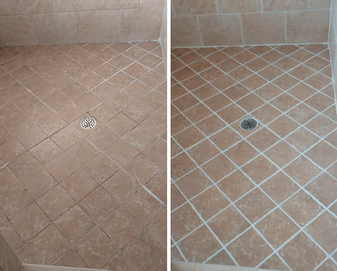 Ceramic Shower Before and After a Grout Sealing in Raleigh