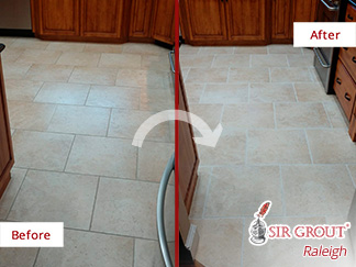 Image of a Floor Before and After a Grout Cleaning in Raleigh, NC