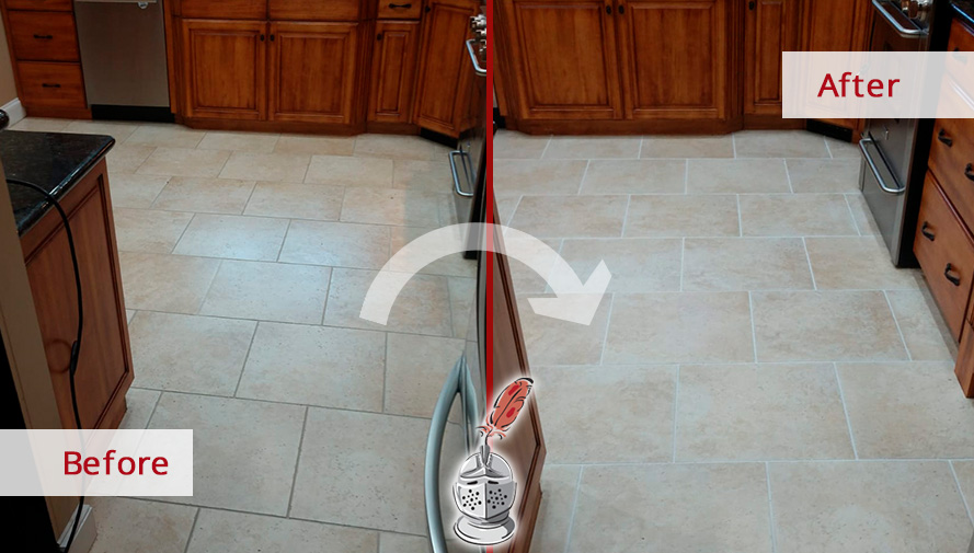Image of a Floor Before and After a Professional Grout Cleaning in Raleigh, NC