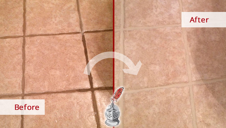 Before and After Image of a Travertine Floor After a Tile Cleaning in Raleigh, NC