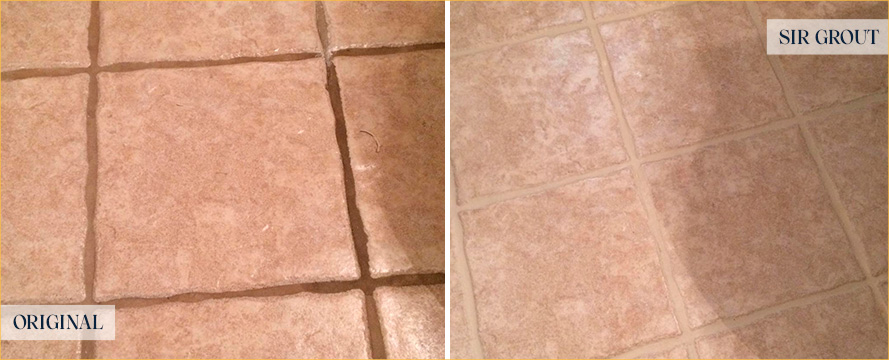 Before and After Picture of Travertine Floors After a Tile Cleaning in Raleigh, NC