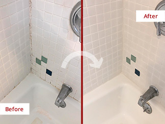 Tile Shower Before and After Our Caulking Services in Fuquay Varina