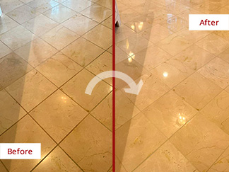 Marble Floor Before and After a Stone Cleaning in Apex, NC