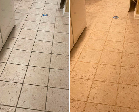 Laundry Room Floor Before and After a Service from Our Tile and Grout Cleaners in Raleigh