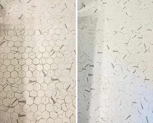 Floor Before and After a Grout Cleaning in Raleigh, NC