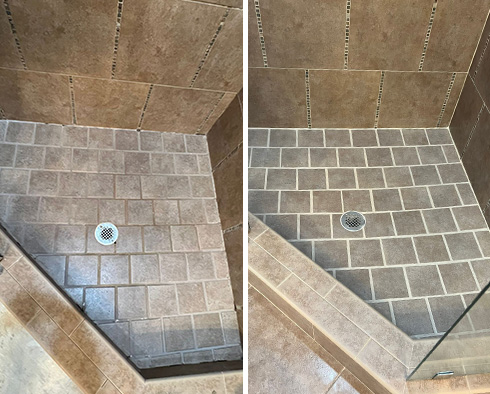 Shower Before and After a Grout Cleaning in Cary, NC
