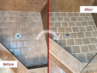 Shower Before and After a Grout Cleaning in Cary, NC