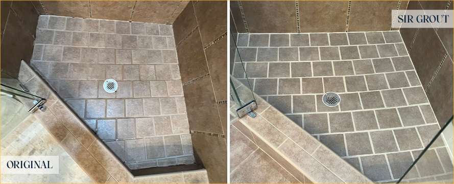 Shower Before and After a Flawless Grout Cleaning in Cary, NC
