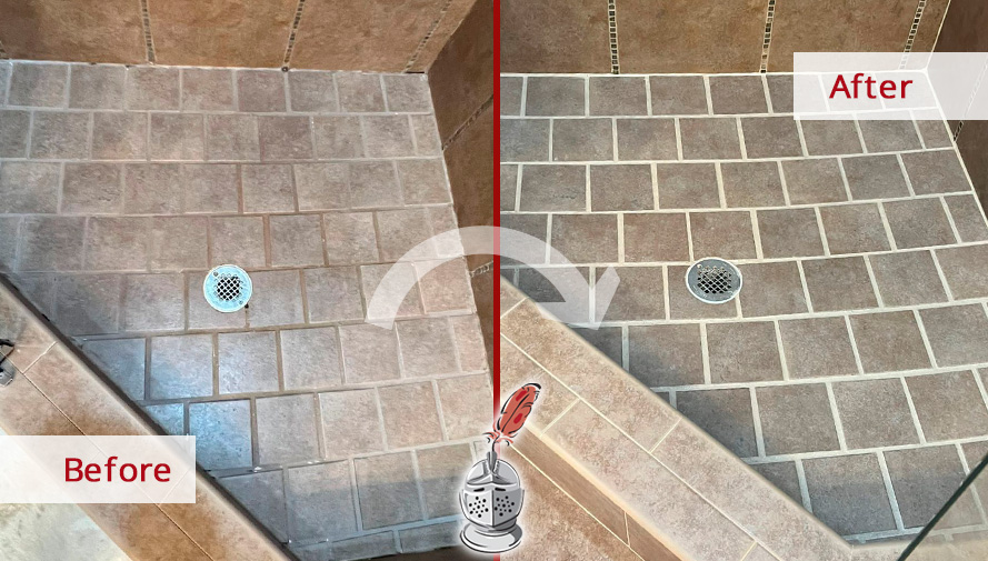Shower Before and After a Superb Grout Cleaning in Cary, NC