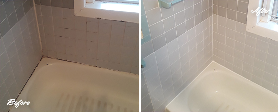 Tubshower Walls Before and After Our Grout Sealing in Raleigh, NC