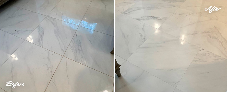 Bathroom Floor Before and After a Service from Our Tile and Grout Cleaners in Raleigh