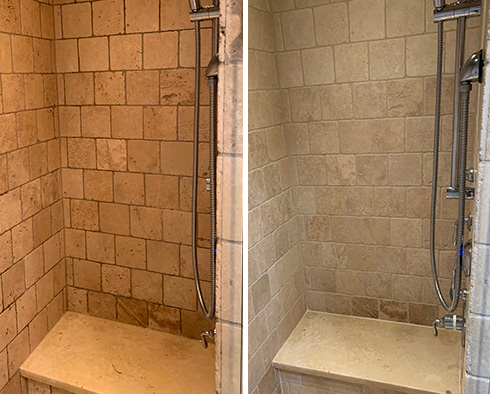 Shower Before and After a Stone Cleaning in Apex, NC