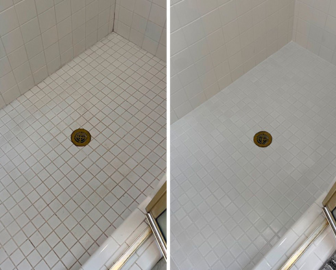 Shower Before and After a Grout Sealing in Raleigh, NC