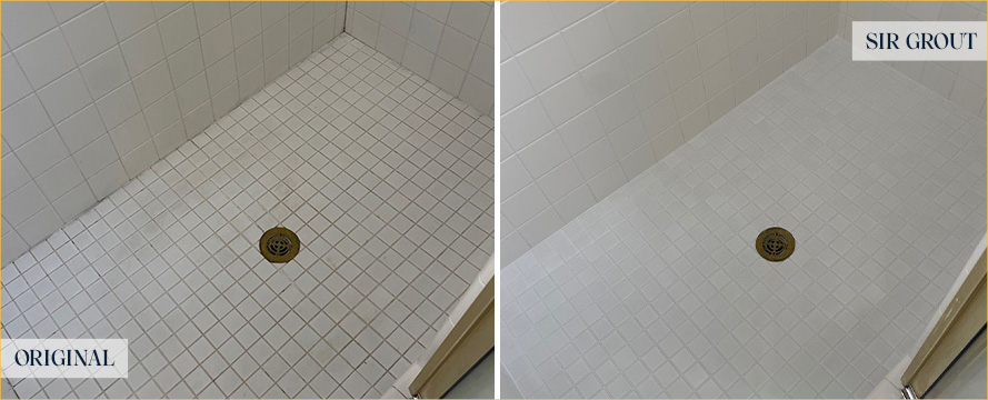 Shower Before and After a Flawless Grout Sealing in Raleigh, NC