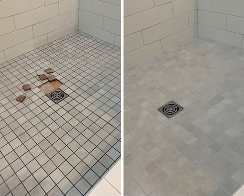 Tile Shower Before and After Our Hard Surface Restoration Services in Apex