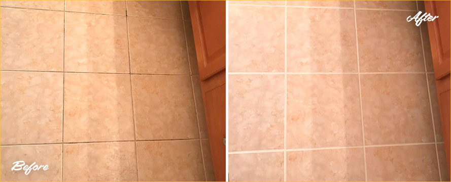 Bathroom Floor Before and After a Tile Cleaning in Apex, NC