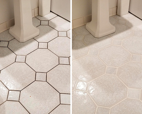 Bathroom Floor Before and After a Grout Sealing in Morrisville