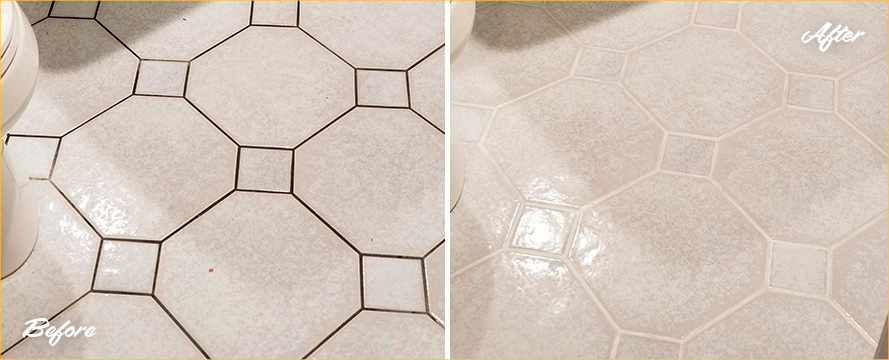 Bathroom Floor Before and After a Grout Sealing in Morrisville