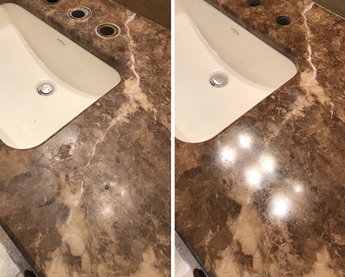 Marble Vanity Top Before and After a Stone Polishing in Raleigh, NC