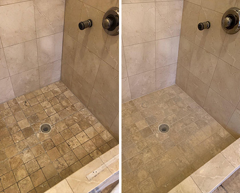 Shower Before and After a Stone Sealing in Apex, NC