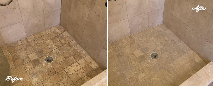 Marble Shower Before and After a Stone Sealing in Apex, NC