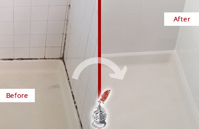Before and After Picture of a Grout Recaulking Service