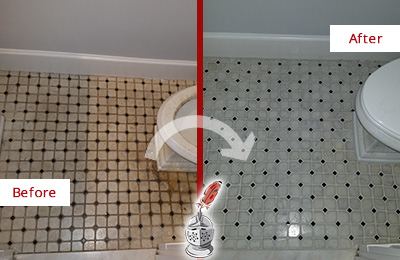 Before and After Picture of a Eagle Rock Bathroom Tile and Grout Cleaned to Remove Stains