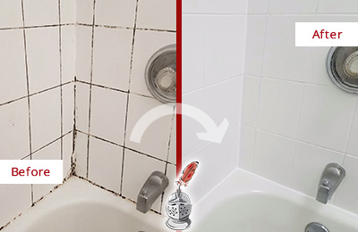 Before and After Picture of a Williams Crossroads Tub Caulked to Remove and Avoid Mold