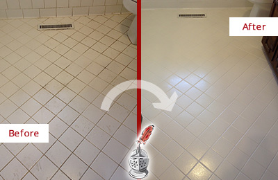 Sir Grout Seals the Grout of this Forestville White Bathroom Floor for Extra Protection Before and After Picture of a Forestville White Bathroom Floor Grout Sealed for Extra Protection