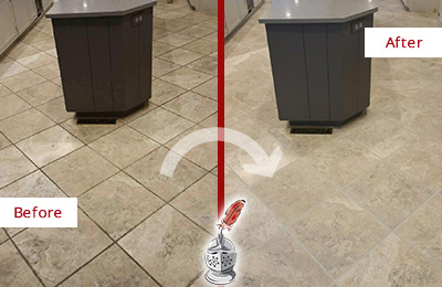 Sir Grout Seals this Stained Forestville Kitchen Floor Grout to Remove Stains Before and After Picture of a Forestville Kitchen Floor Grout Sealed to Remove Stains