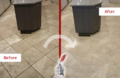 Before and After Picture of a Wake Forest Kitchen Floor Cleaned to Remove Stains